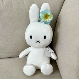 MIFFY White 14" Stuffed Plushie w/ Iridescent Hibiscus Hawaiian Flower Claw Clip